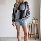 Taupe Striped Oversized French Terry Pullover