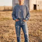 Taupe Striped Oversized French Terry Pullover