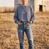 Taupe Striped Oversized French Terry Pullover