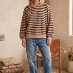 Taupe Striped Oversized French Terry Pullover