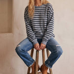 Taupe Striped Oversized French Terry Pullover