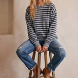 Taupe Striped Oversized French Terry Pullover