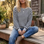 Taupe Striped Oversized French Terry Pullover