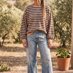 Taupe Striped Oversized French Terry Pullover