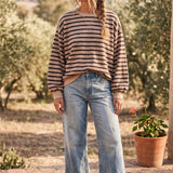 Taupe Striped Oversized French Terry Pullover