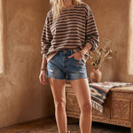 Taupe Striped Oversized French Terry Pullover