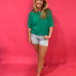 Textured Comfort Short Sleeve Knit Top in Green - Shabby 2 Chic Boutiques