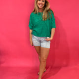 Textured Comfort Short Sleeve Knit Top in Green - Shabby 2 Chic Boutiques