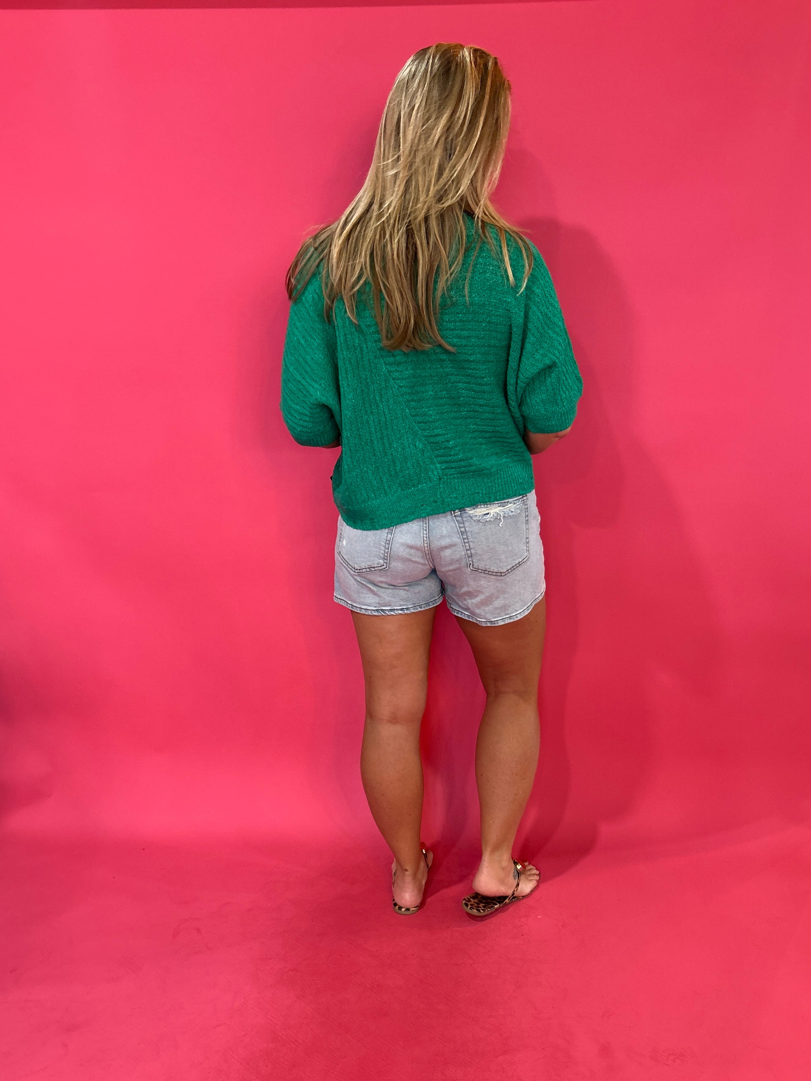 Textured Comfort Short Sleeve Knit Top in Green - Shabby 2 Chic Boutiques