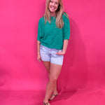 Textured Comfort Short Sleeve Knit Top in Green - Shabby 2 Chic Boutiques