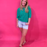 Textured Comfort Short Sleeve Knit Top in Green - Shabby 2 Chic Boutiques