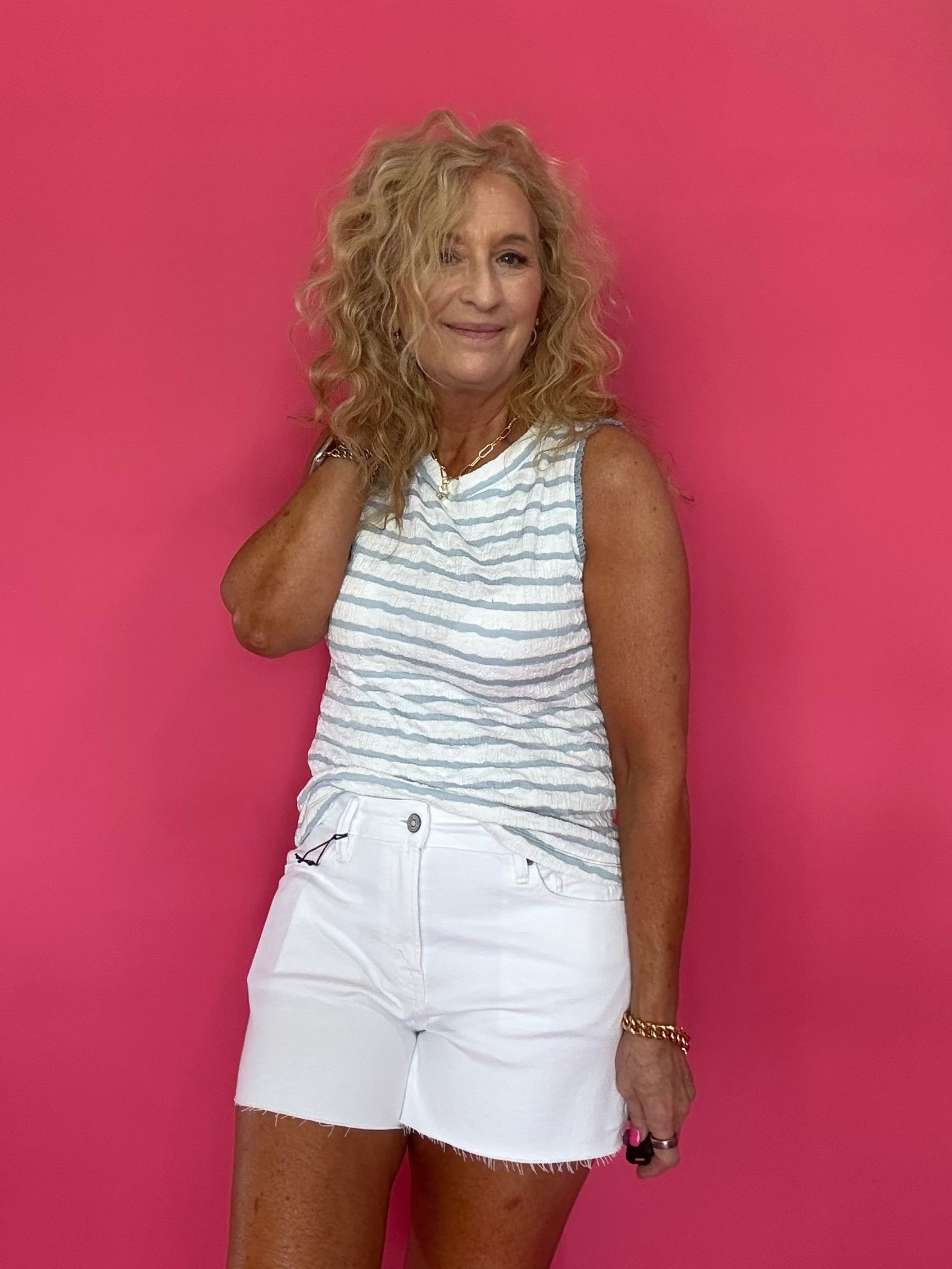 Textured Stripe Knit Ruffle Tank Top - Shabby 2 Chic Boutiques