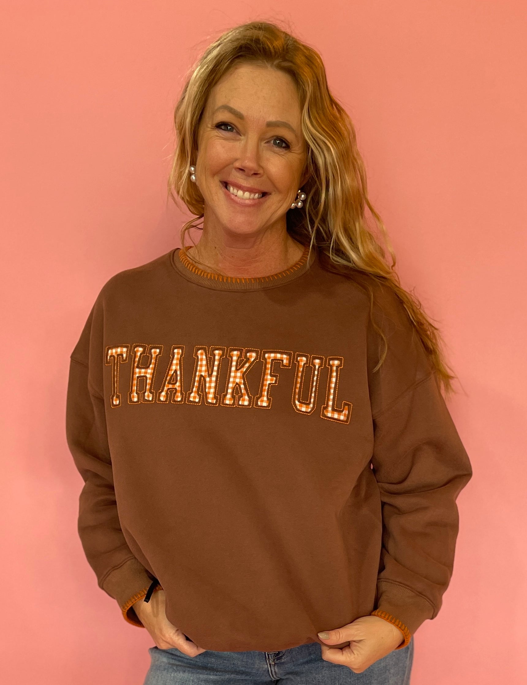 Thankful Gingham Graphic Sweatshirt