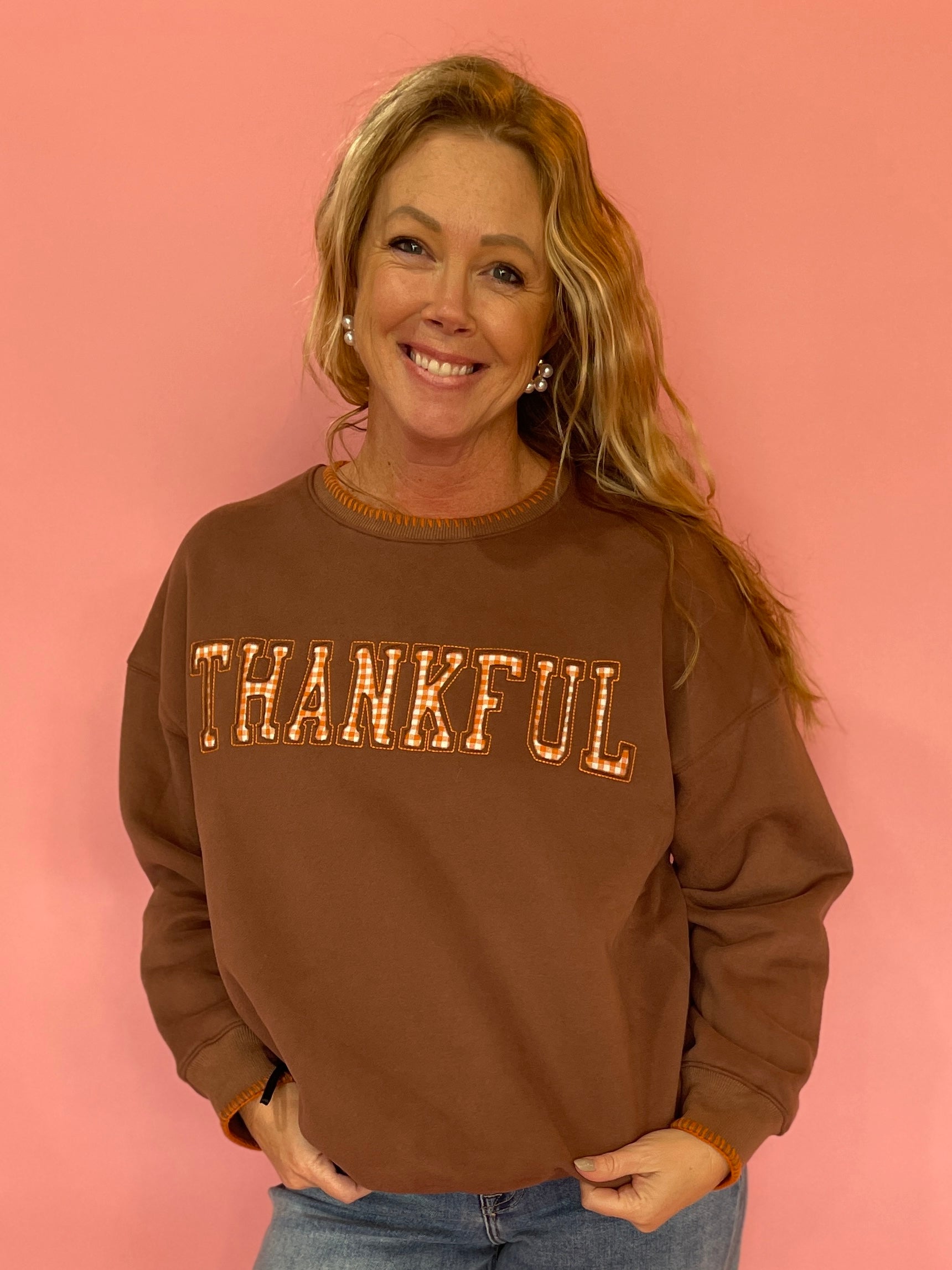 Thankful Gingham Graphic Sweatshirt