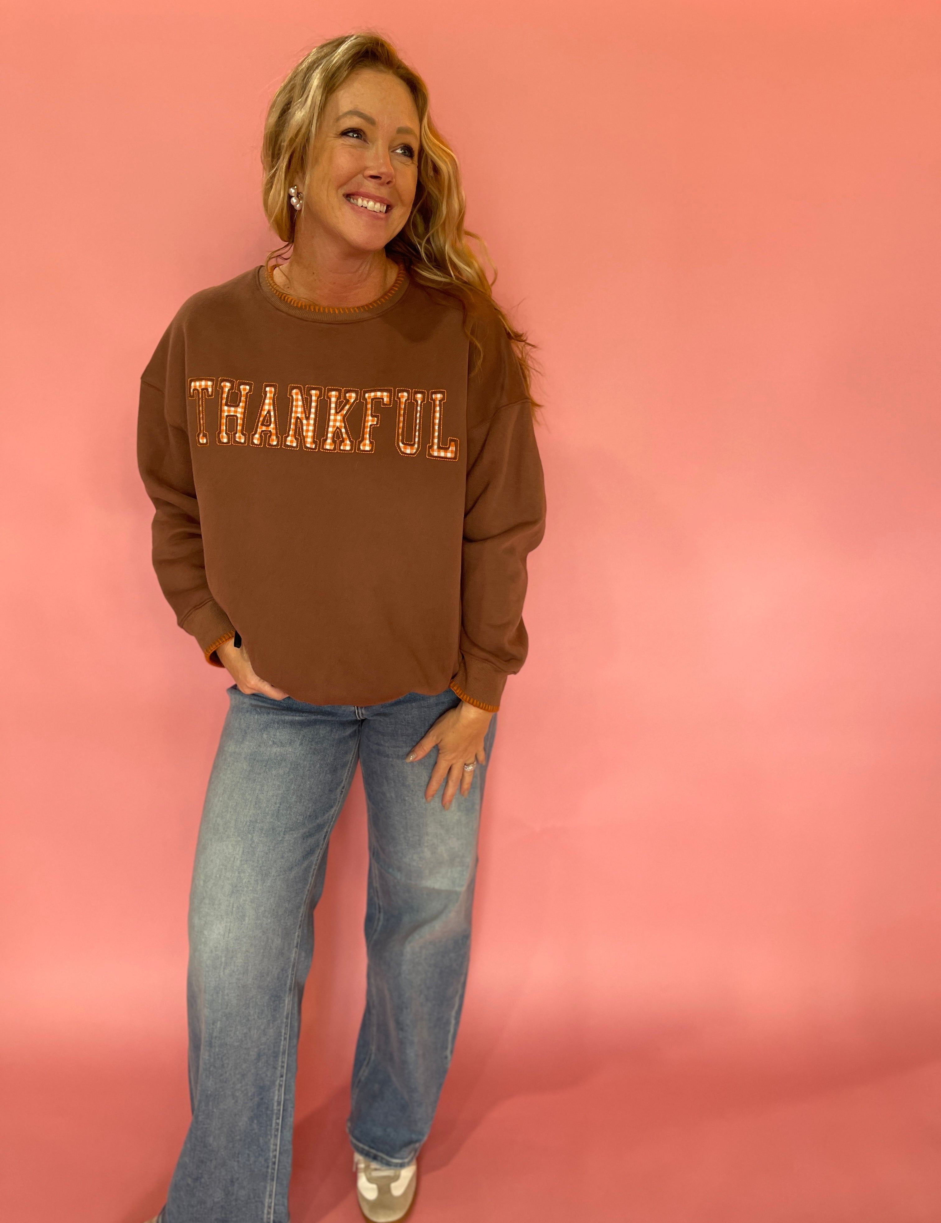 Thankful Gingham Graphic Sweatshirt
