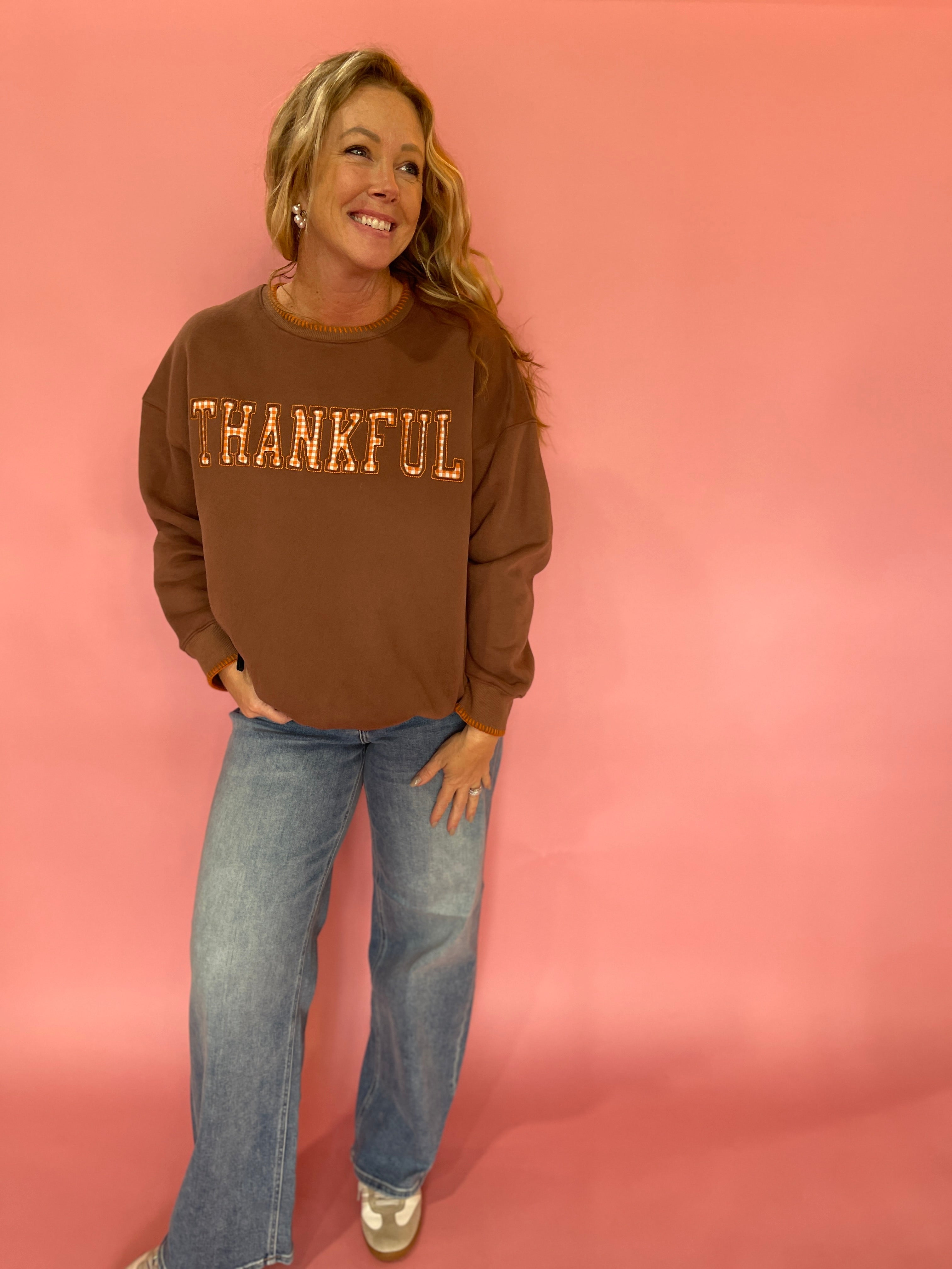Thankful Gingham Graphic Sweatshirt