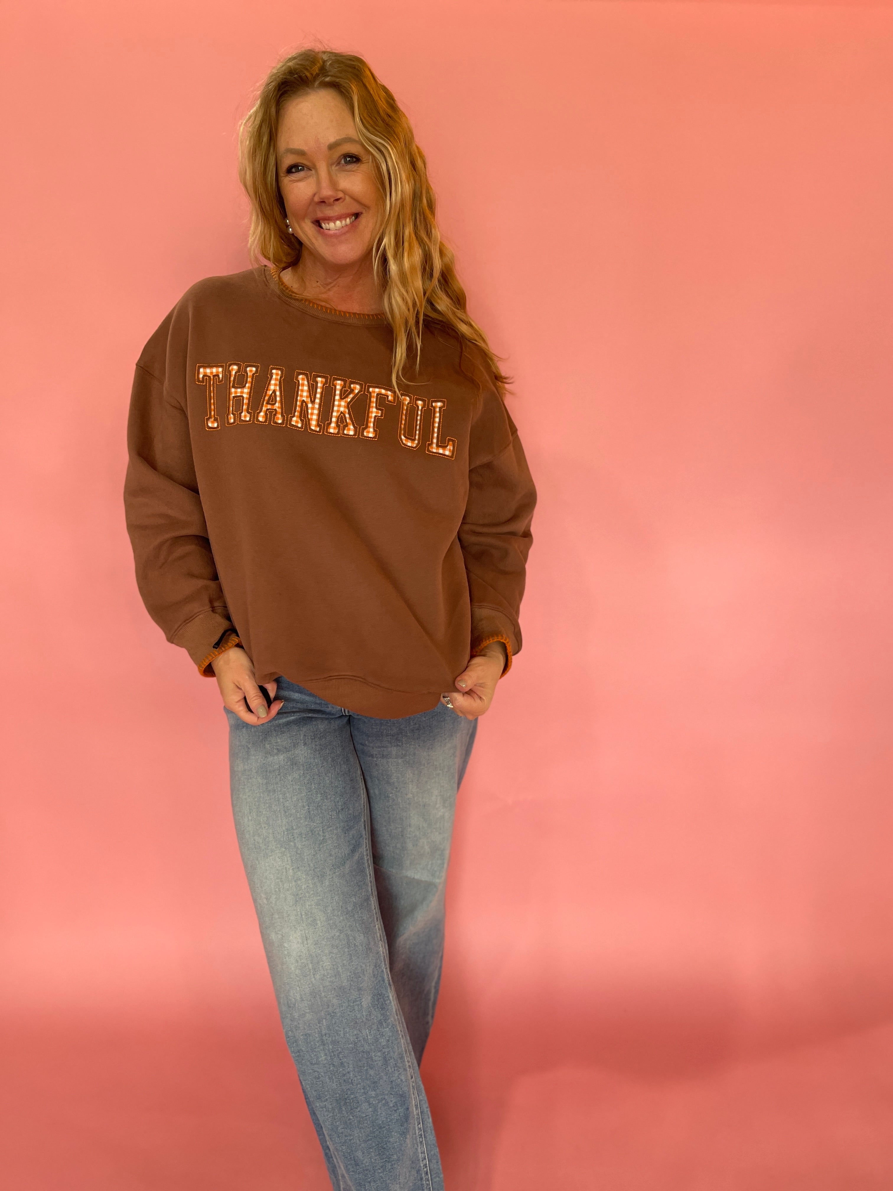 Thankful Gingham Graphic Sweatshirt