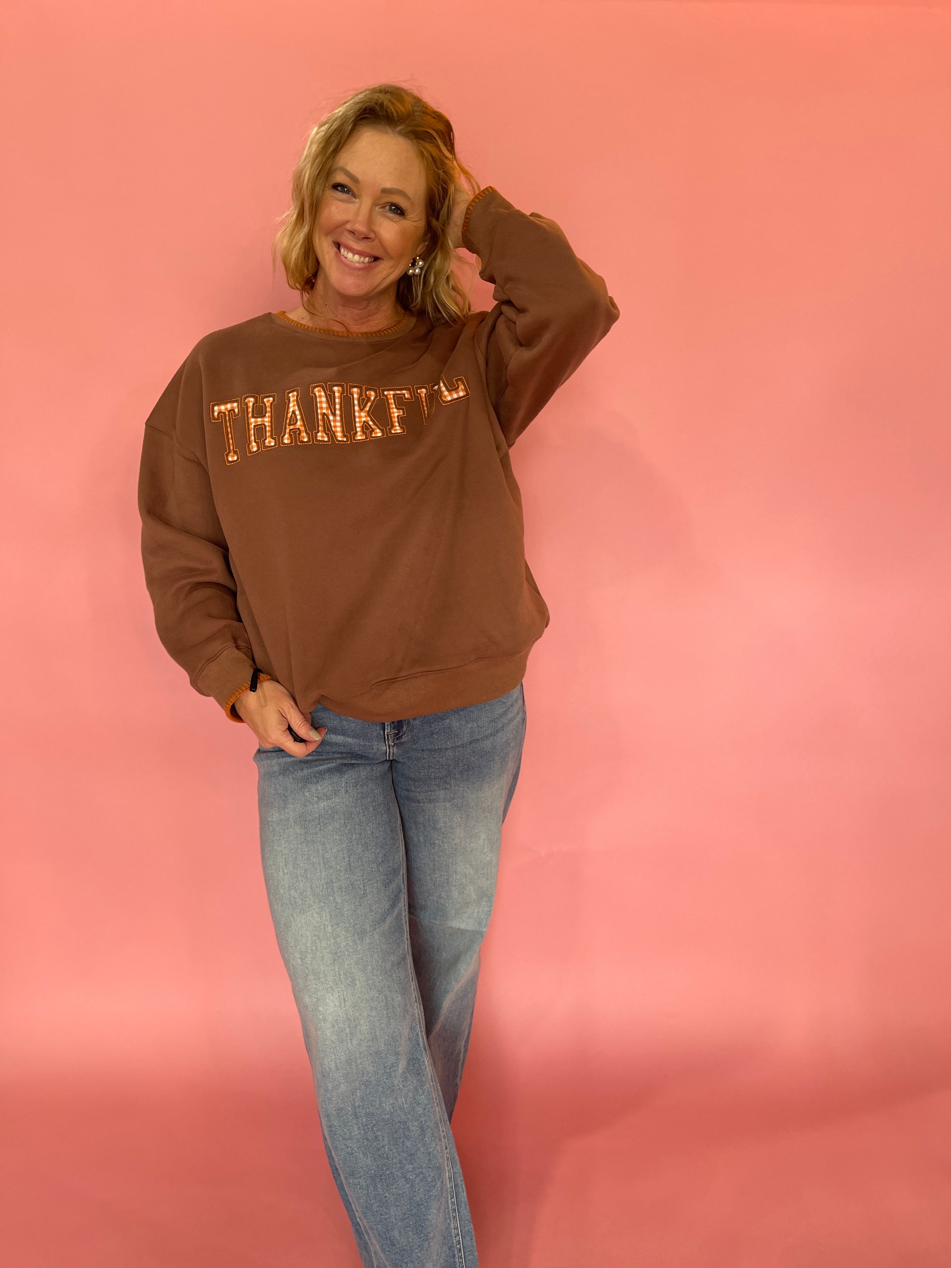 Thankful Gingham Graphic Sweatshirt