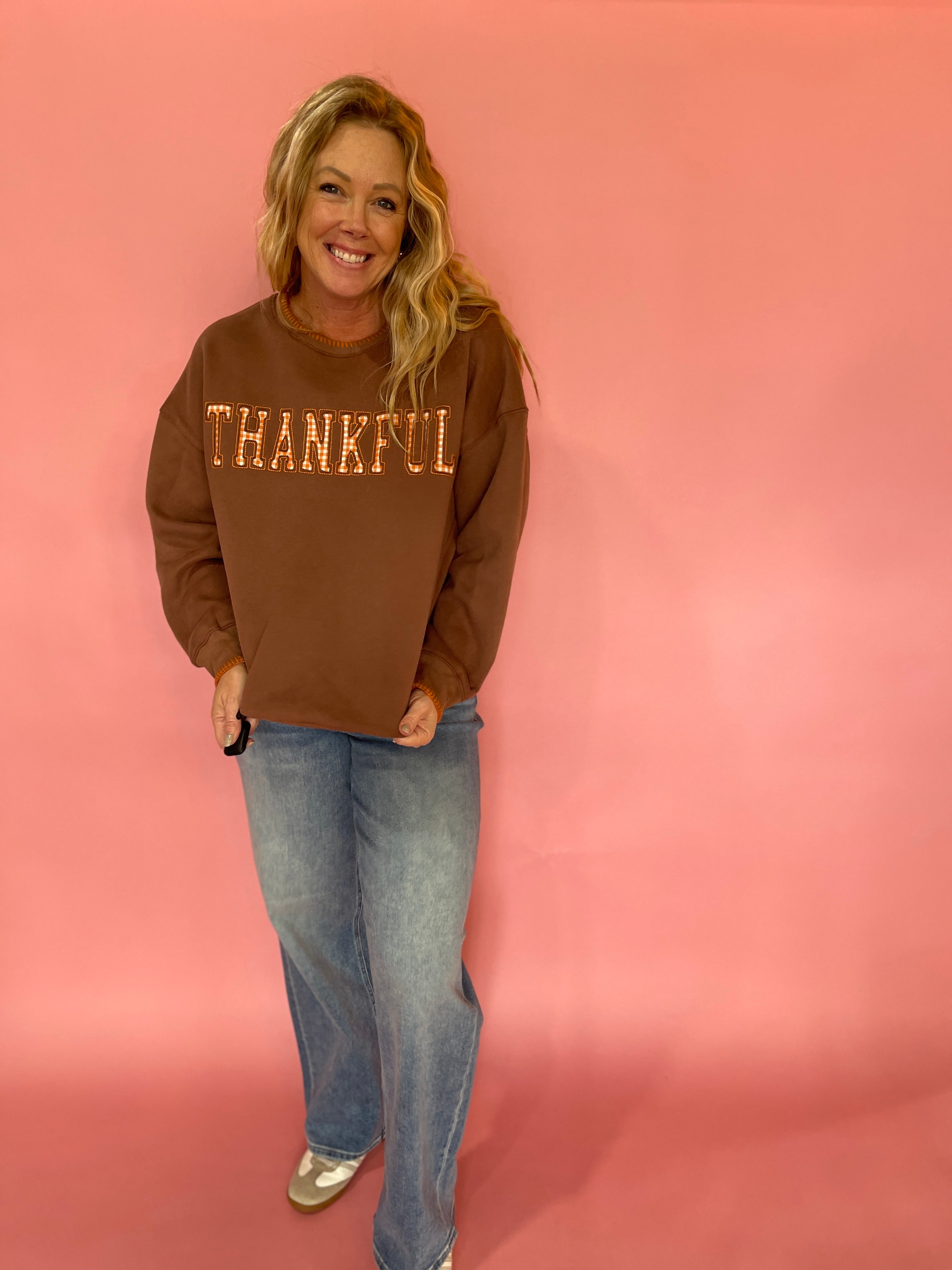 Thankful Gingham Graphic Sweatshirt