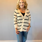 The Boho Block Pocket Cardigan with Black Stripe