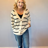 The Boho Block Pocket Cardigan with Black Stripe