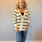 The Boho Block Pocket Cardigan with Black Stripe