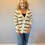 The Boho Block Pocket Cardigan with Black Stripe