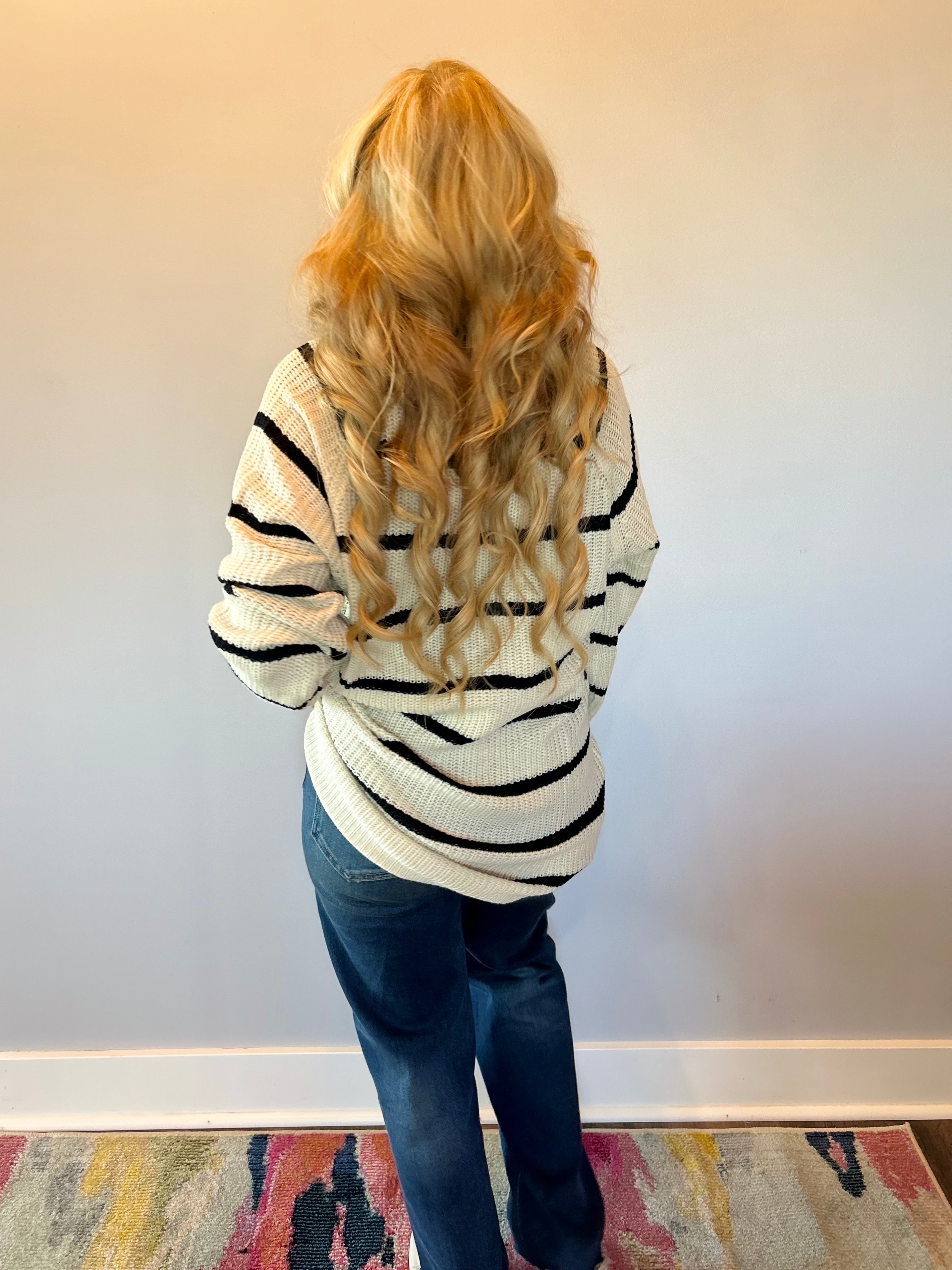 The Boho Block Pocket Cardigan with Black Stripe