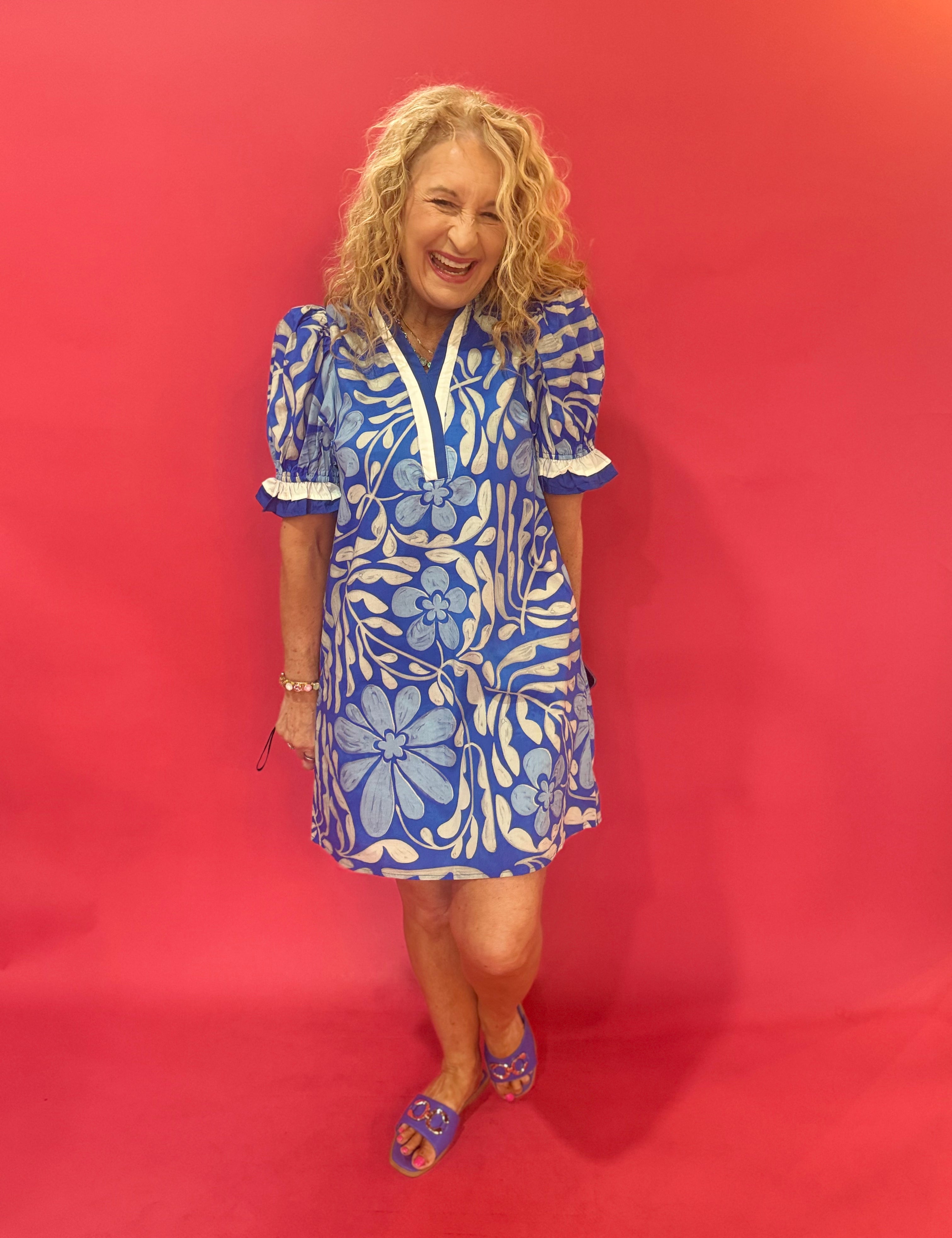 The Brynlee Floral Ruffle Dress in Blue - Shabby 2 Chic Boutiques