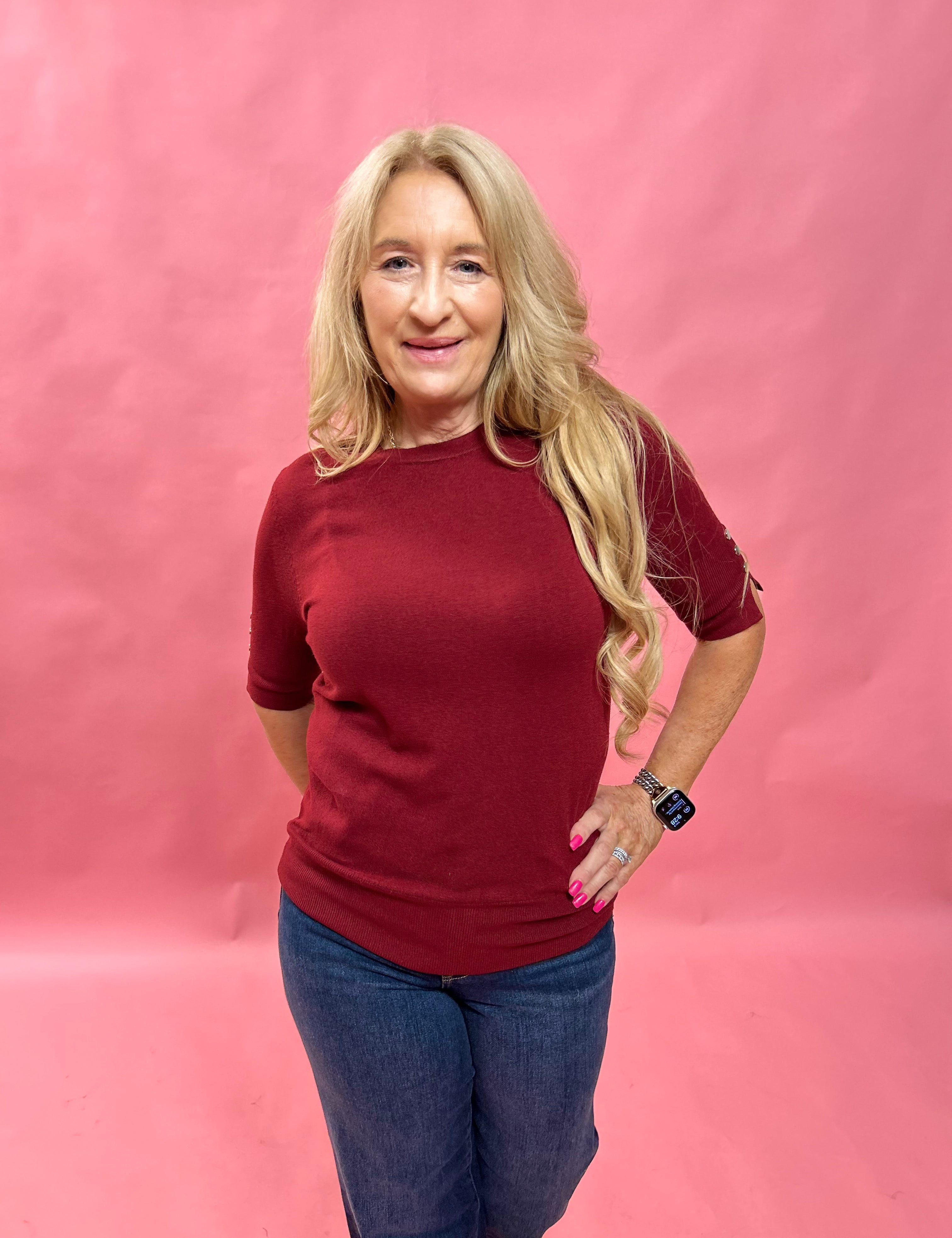 The Button Detail Knit Sweater in Burgundy