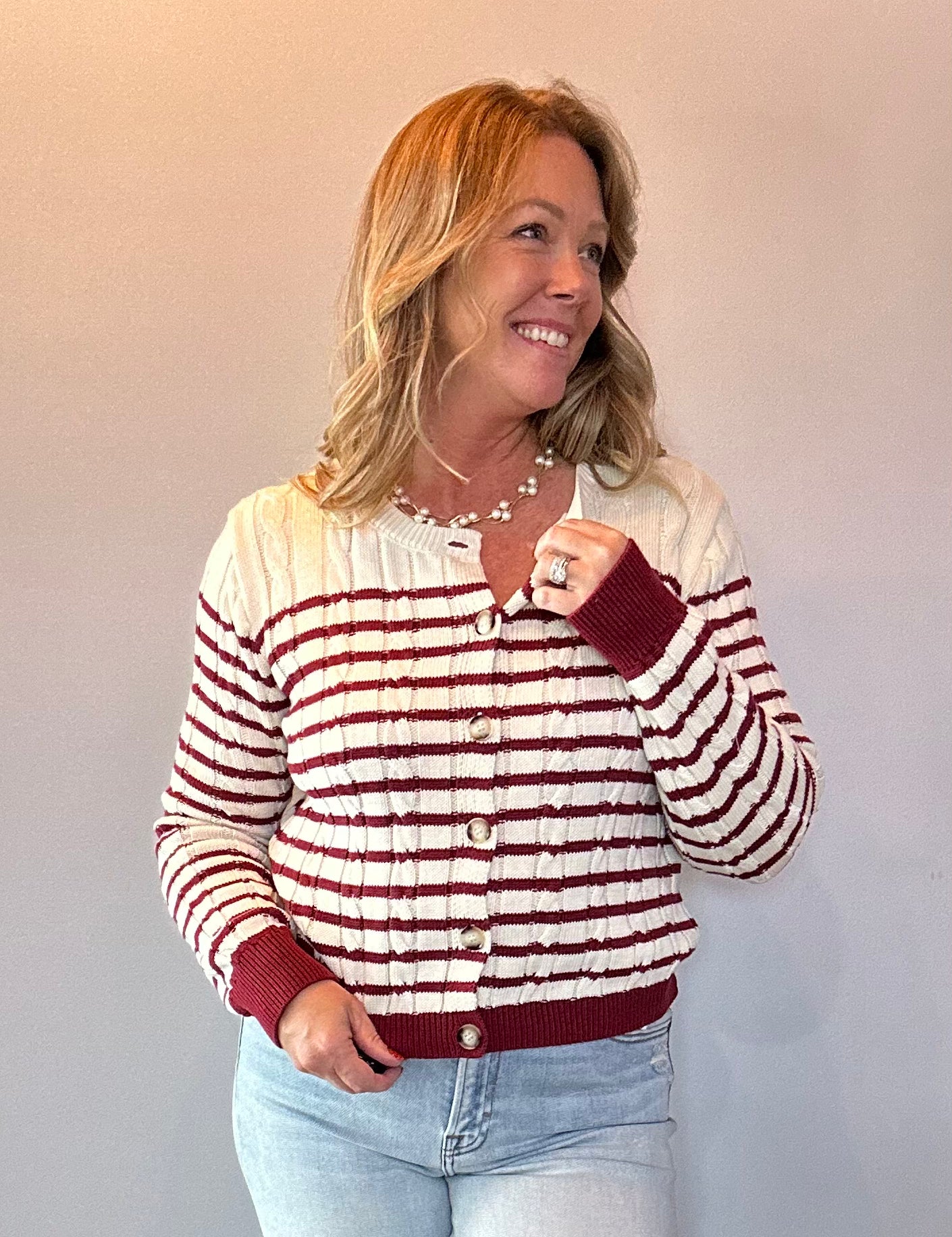 The Camden Striped Cable Knit Cardigan