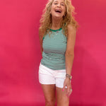 The Coastal Cool Stripe High Neck Tank in Green - Shabby 2 Chic Boutiques