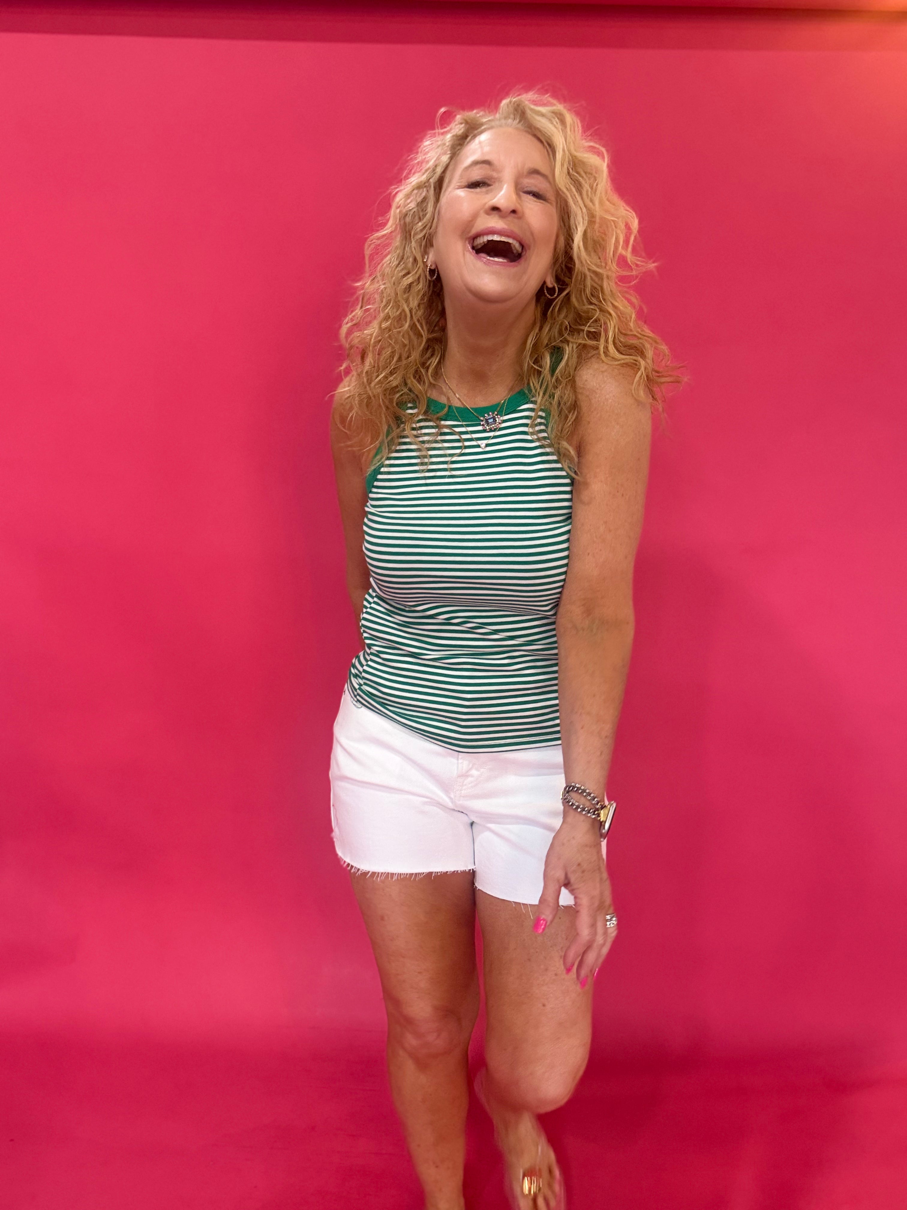 The Coastal Cool Stripe High Neck Tank in Green - Shabby 2 Chic Boutiques