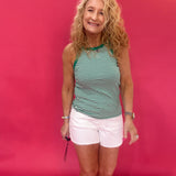 The Coastal Cool Stripe High Neck Tank in Green - Shabby 2 Chic Boutiques