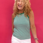 The Coastal Cool Stripe High Neck Tank in Green - Shabby 2 Chic Boutiques