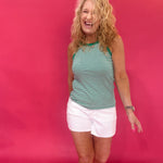 The Coastal Cool Stripe High Neck Tank in Green - Shabby 2 Chic Boutiques