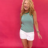 The Coastal Cool Stripe High Neck Tank in Green - Shabby 2 Chic Boutiques