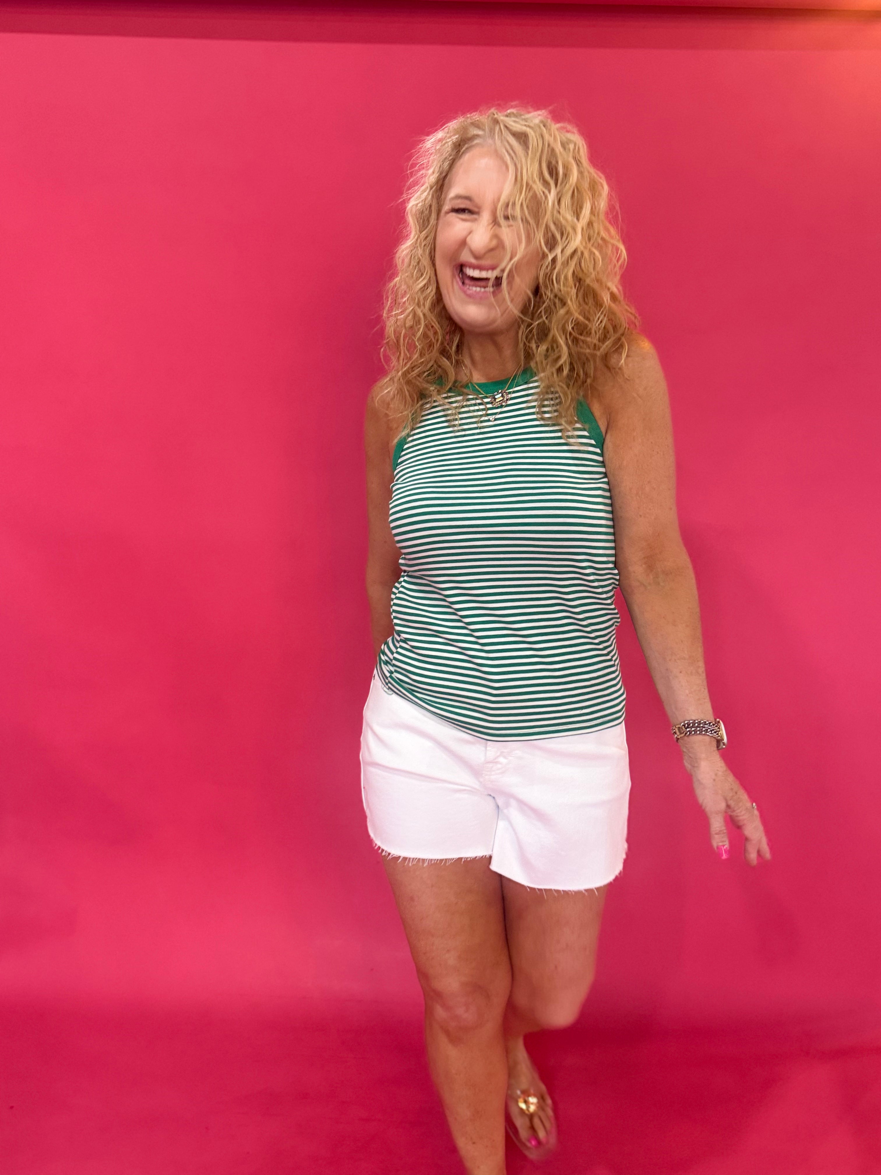 The Coastal Cool Stripe High Neck Tank in Green - Shabby 2 Chic Boutiques