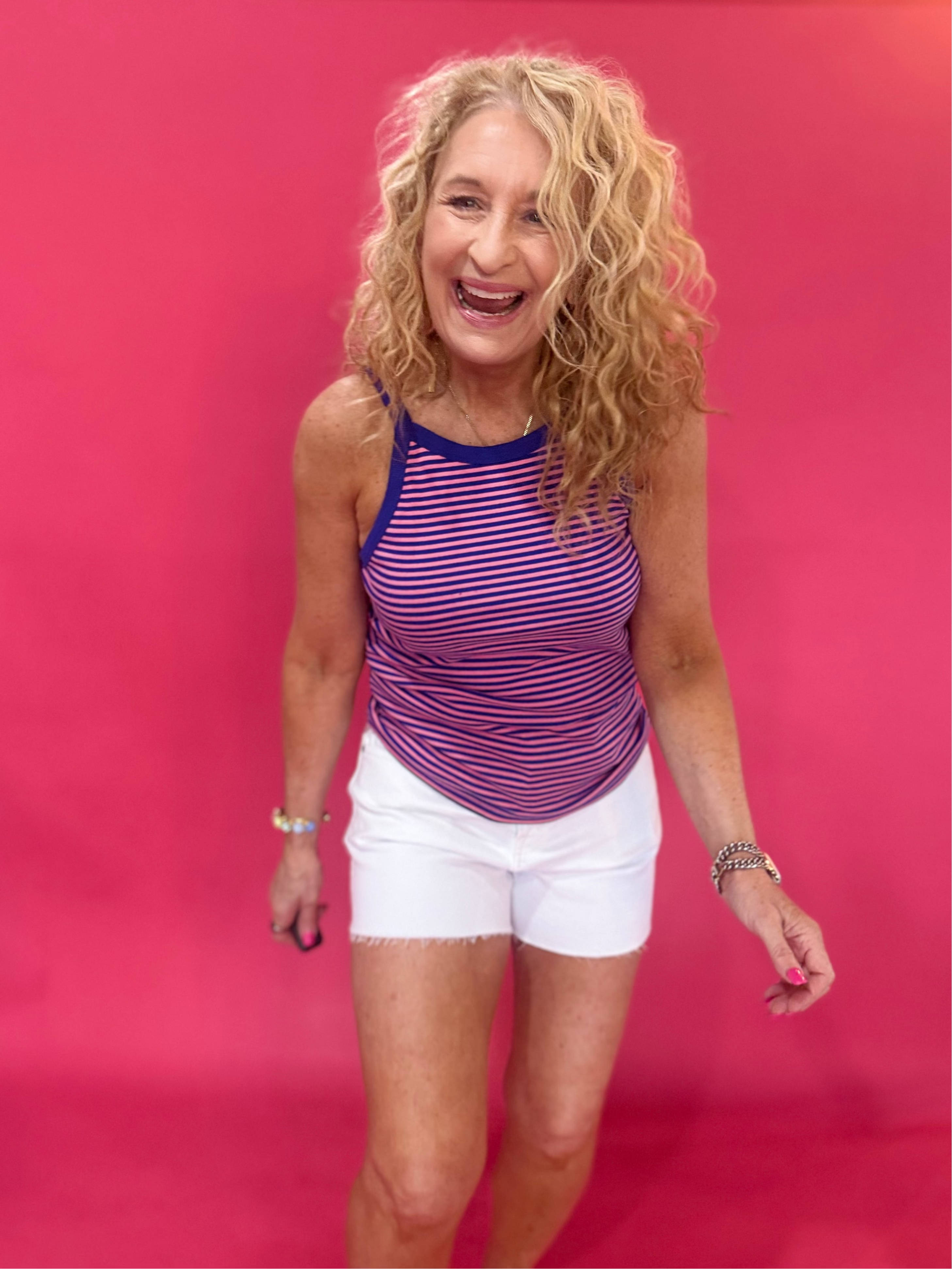 The Coastal Cool Stripe High Neck Tank in Pink - Shabby 2 Chic Boutiques
