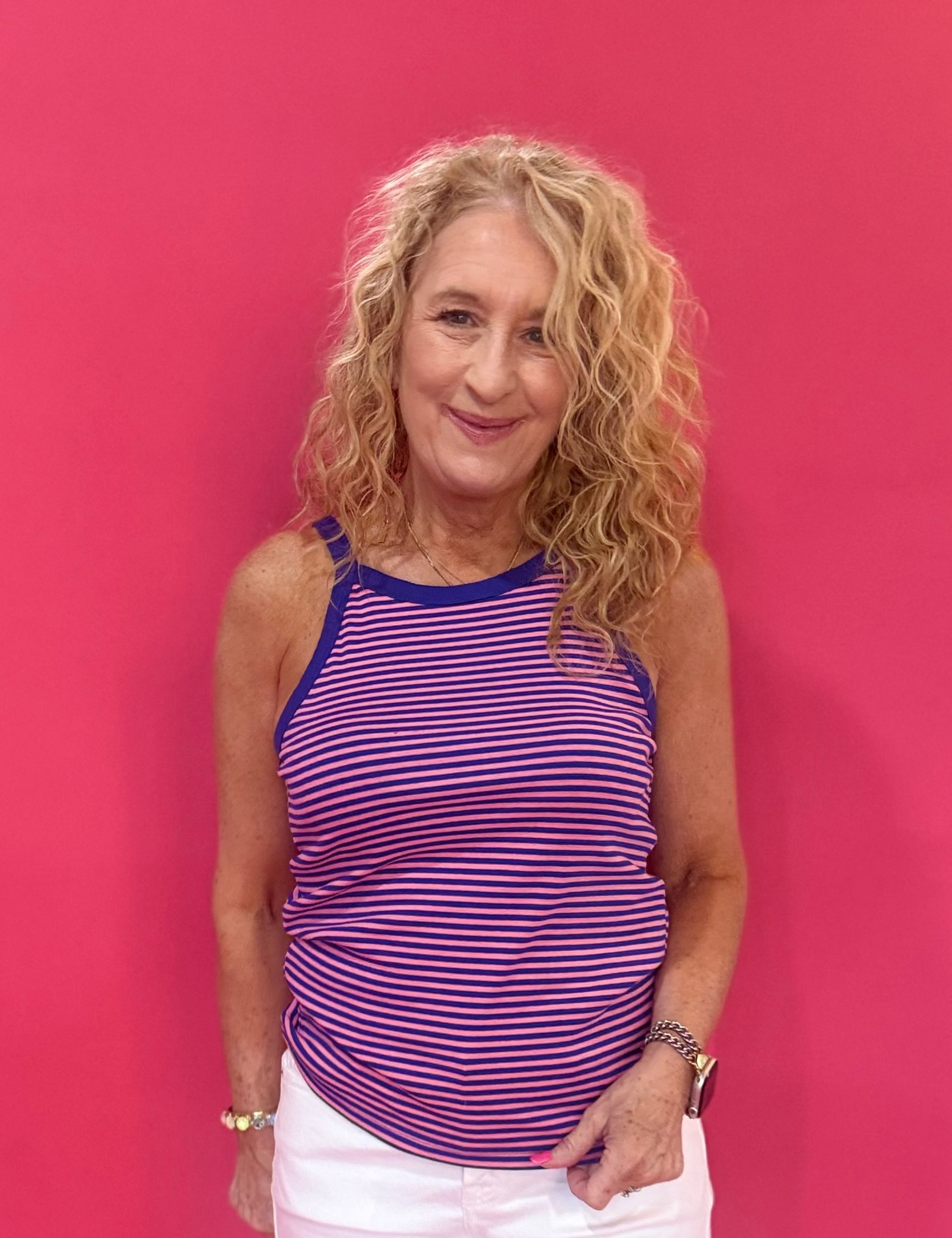 The Coastal Cool Stripe High Neck Tank in Pink - Shabby 2 Chic Boutiques