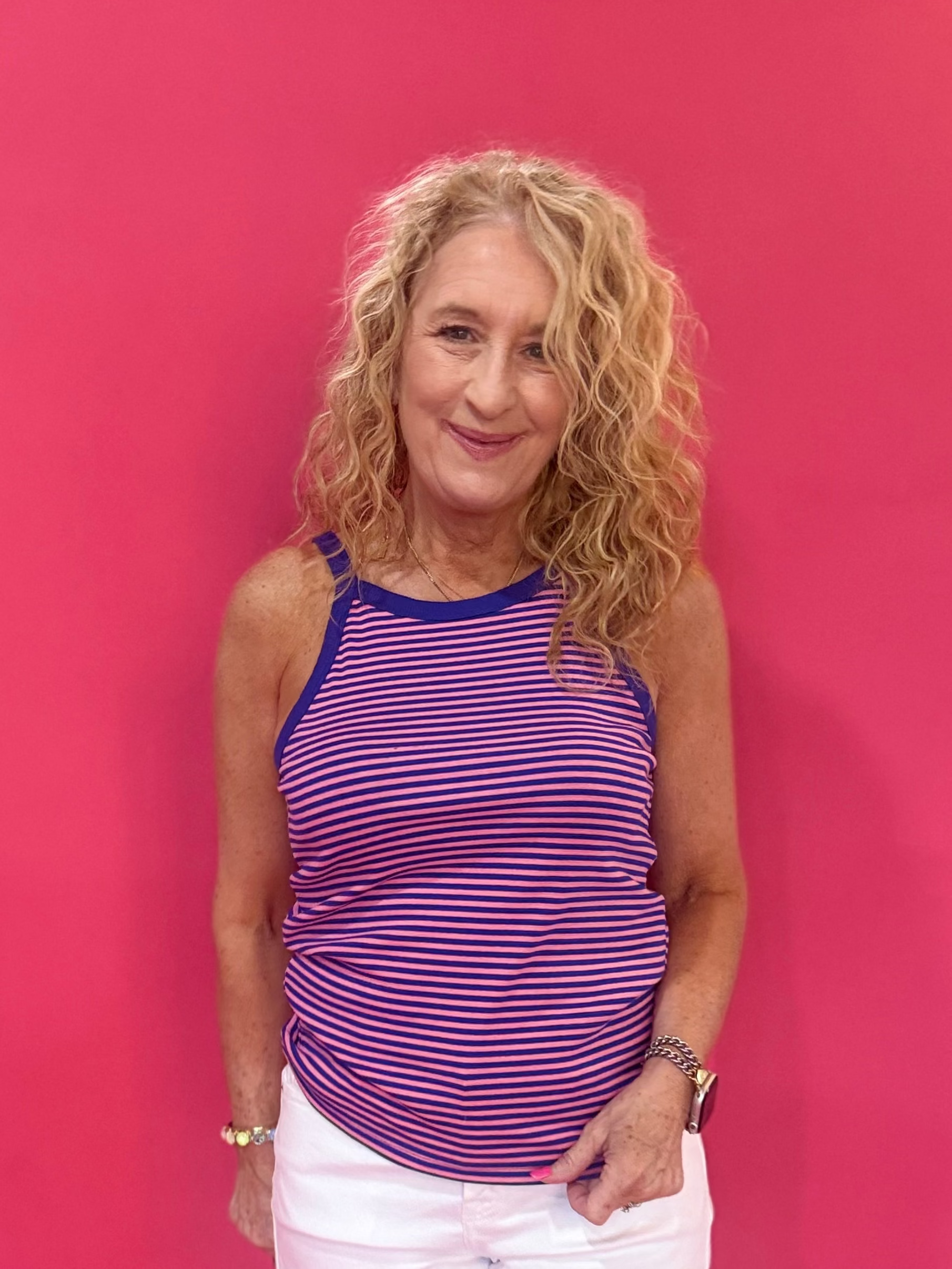 The Coastal Cool Stripe High Neck Tank in Pink - Shabby 2 Chic Boutiques