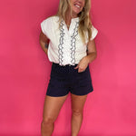 The Collins Scalloped Cap Sleeve Top in White - Shabby 2 Chic Boutiques