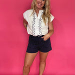 The Collins Scalloped Cap Sleeve Top in White - Shabby 2 Chic Boutiques