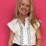 The Collins Scalloped Cap Sleeve Top in White - Shabby 2 Chic Boutiques