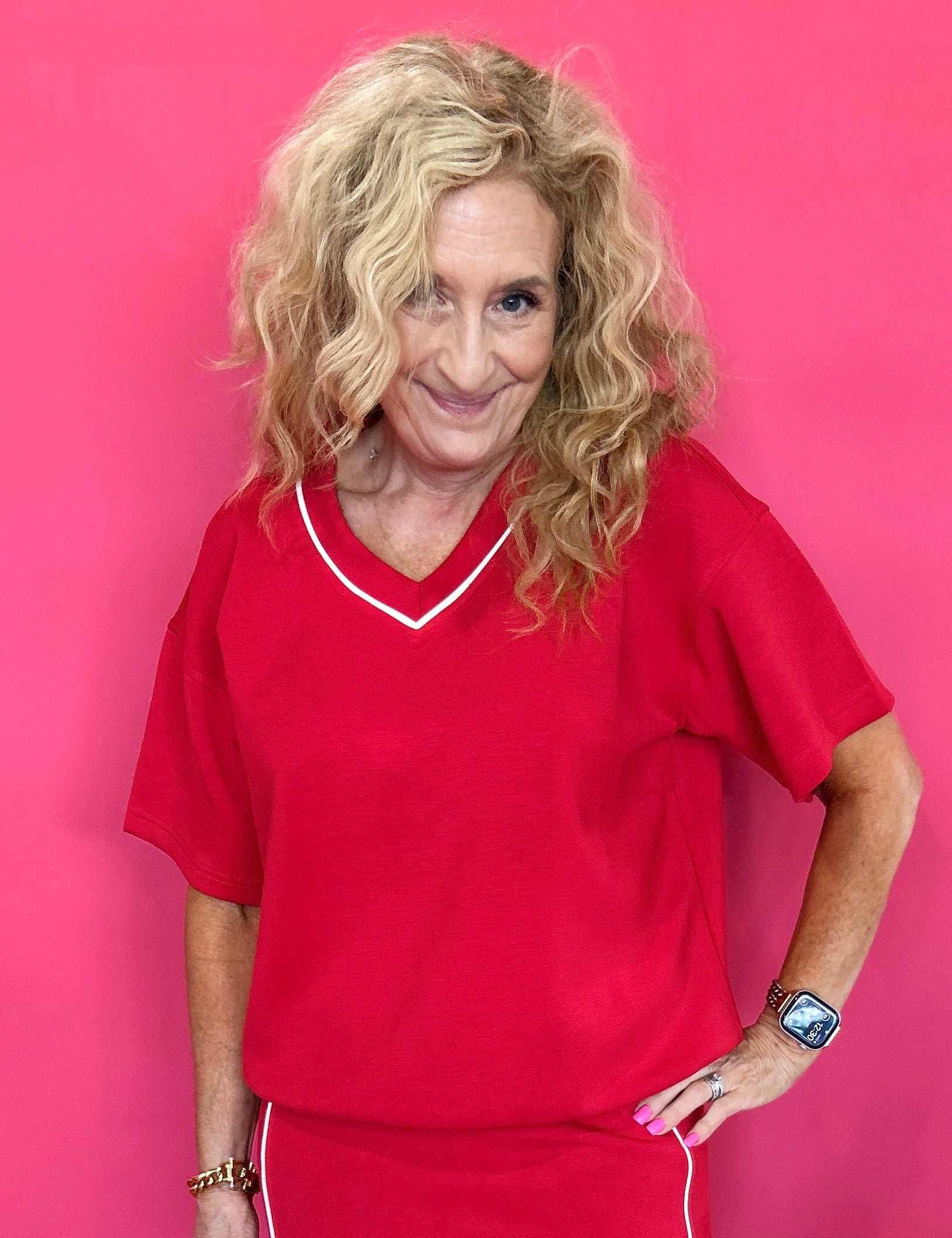The Court Side Chic Modal Scuba Top in Red - Shabby 2 Chic Boutiques