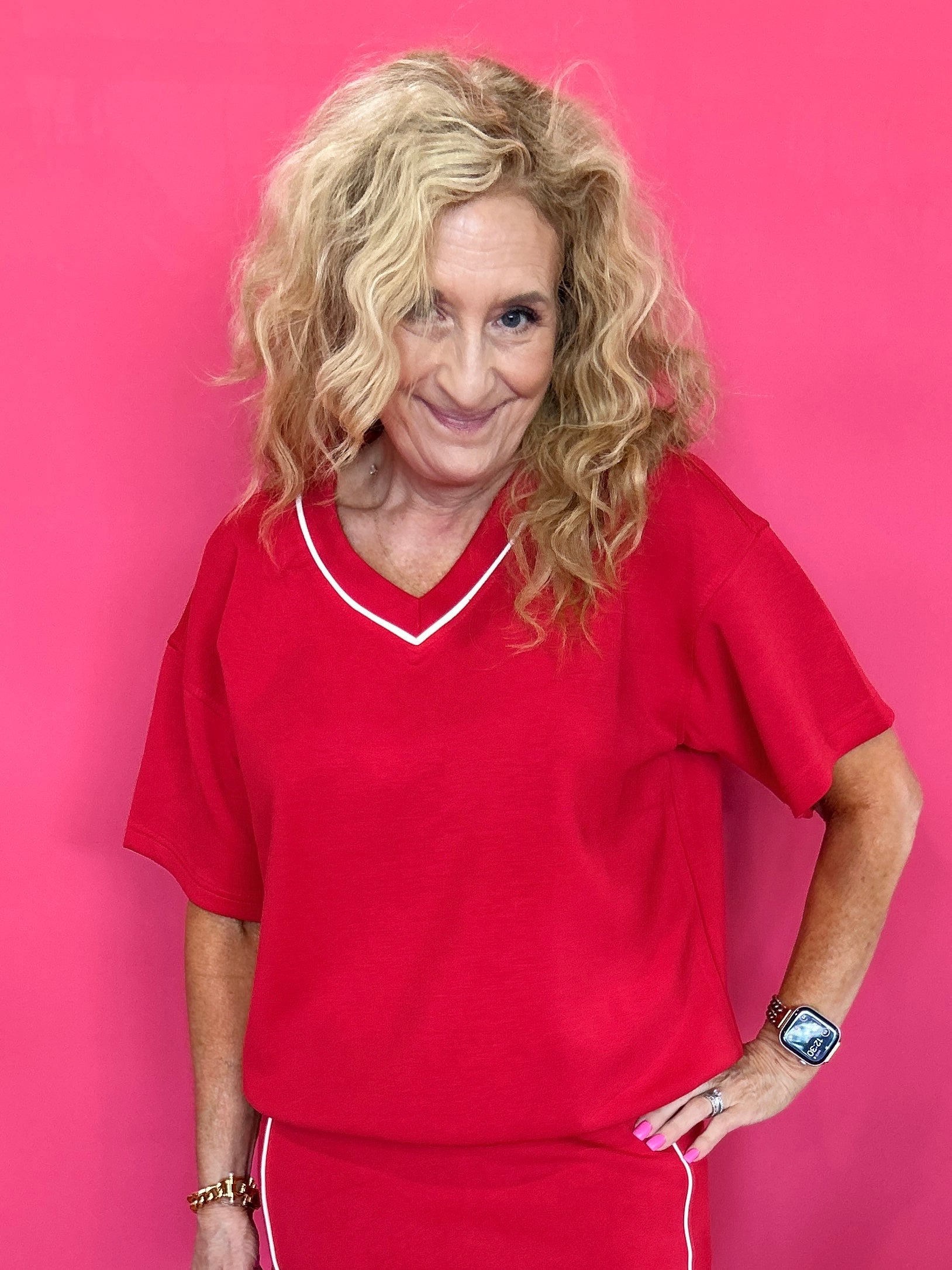 The Court Side Chic Modal Scuba Top in Red - Shabby 2 Chic Boutiques