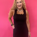 The Crossback Scallop Mini Dress in Black