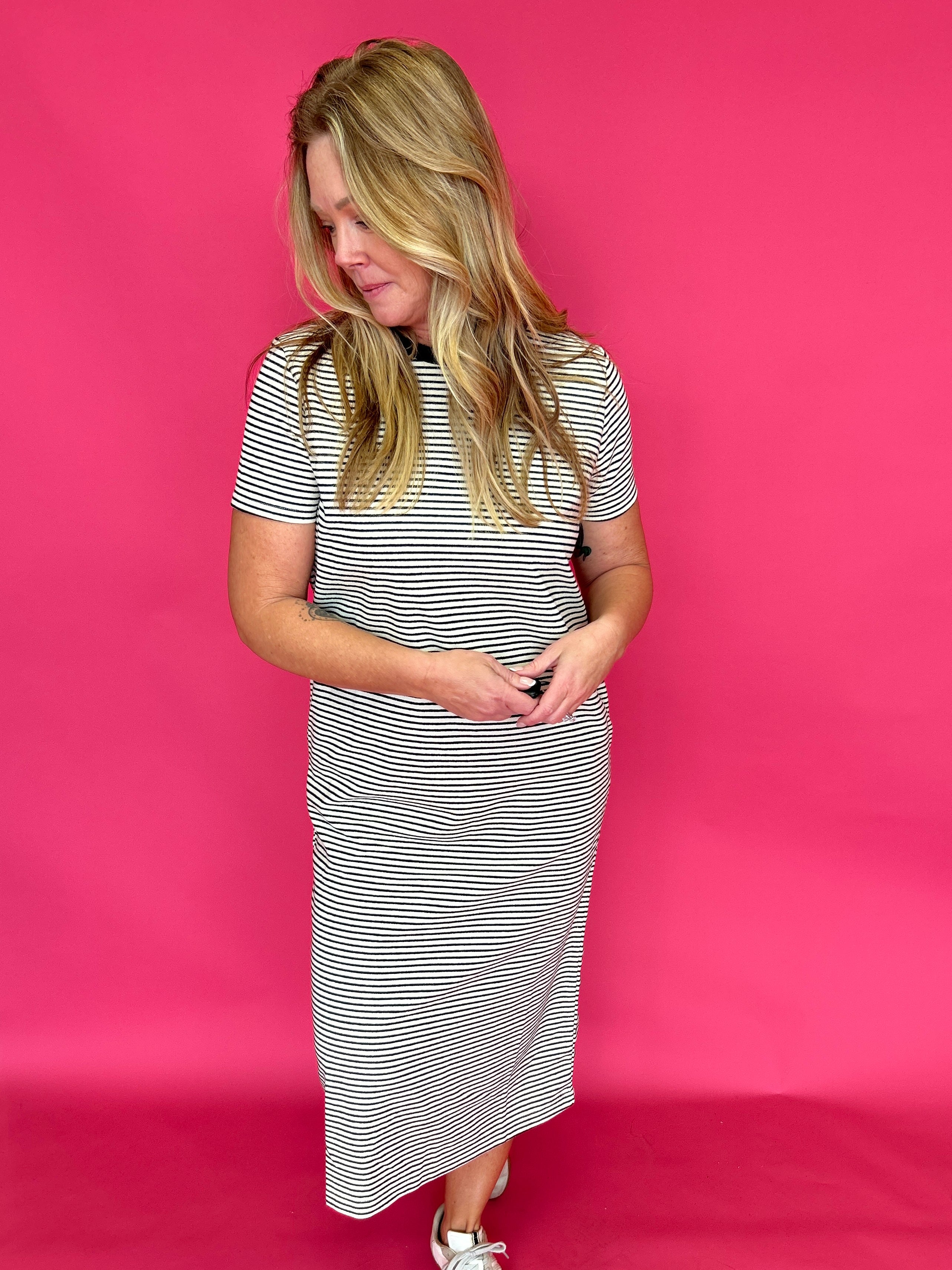 The Easy Day Stripe Midi Dress in Black - Shabby 2 Chic Boutiques