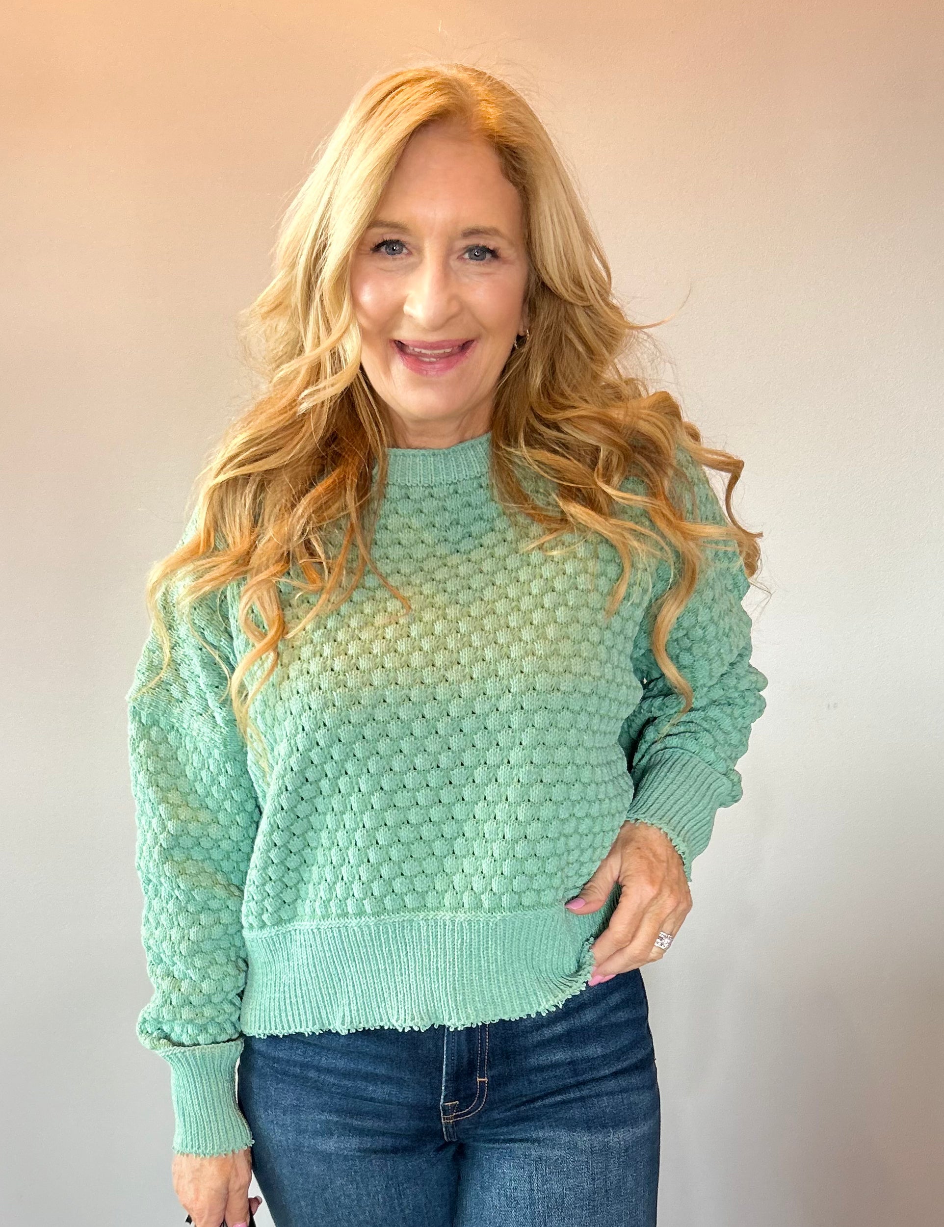 The Edge Appeal Textured Sweater in Pistachio