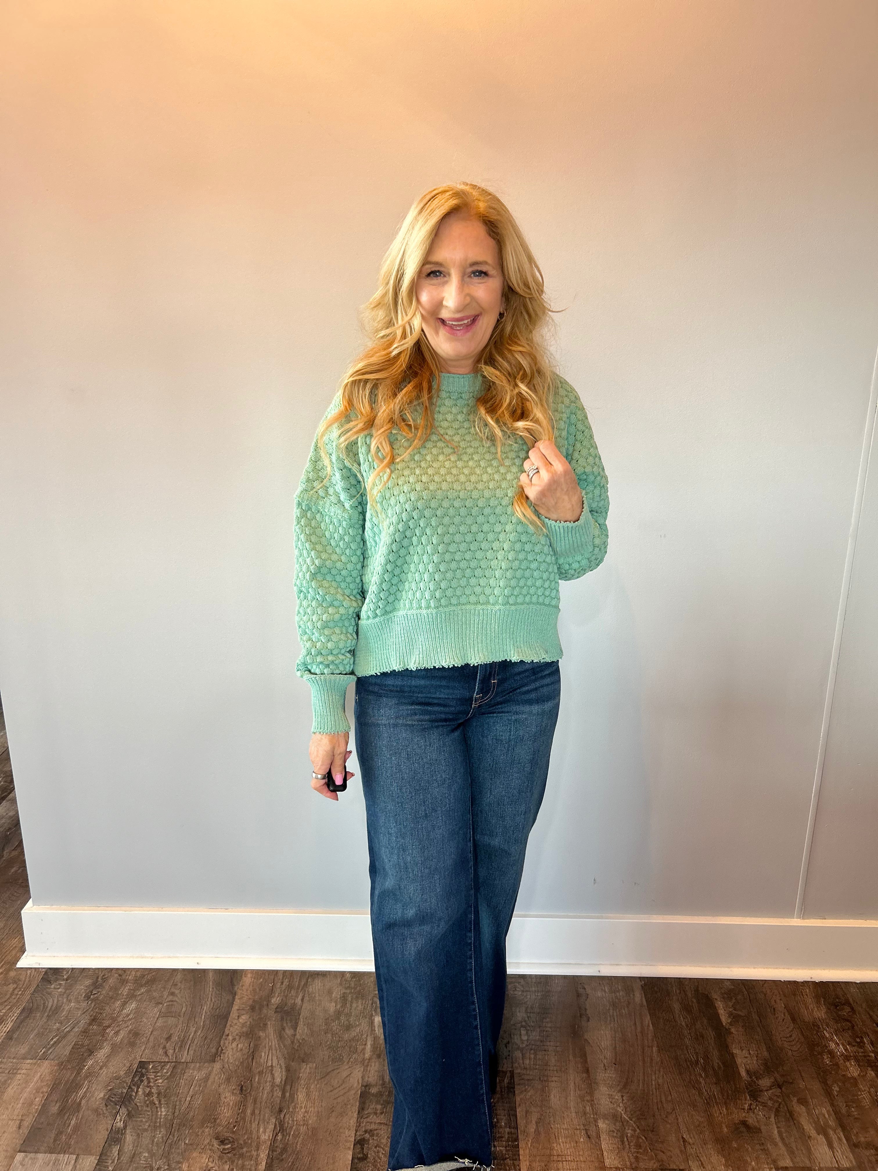 The Edge Appeal Textured Sweater in Pistachio